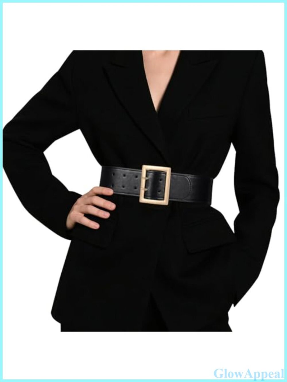 Wide Elastic Waist Belt PU Leather Square Gold Buckle Stretch Waistband